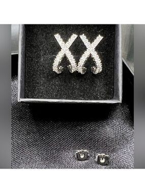 NIB Stamped 925 Sterling Silver & Zircon Criss Cross Letter X Drop Earrings